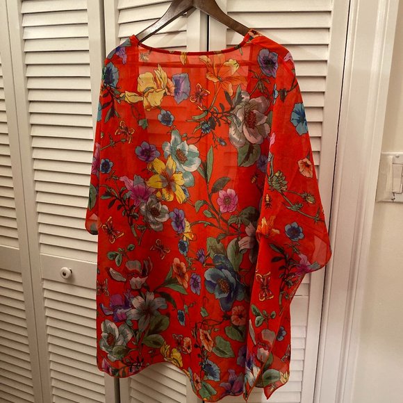 Live 4 Truth Kimono, orange red floral 2X - Picture 4 of 8